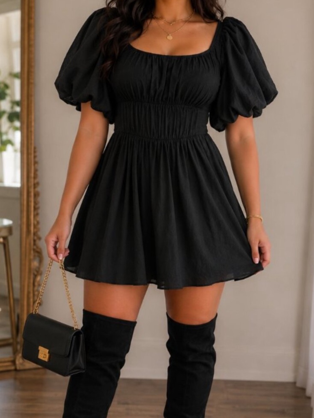 Altard State Amabella black Puff Dress size small Babydoll Mini Dress